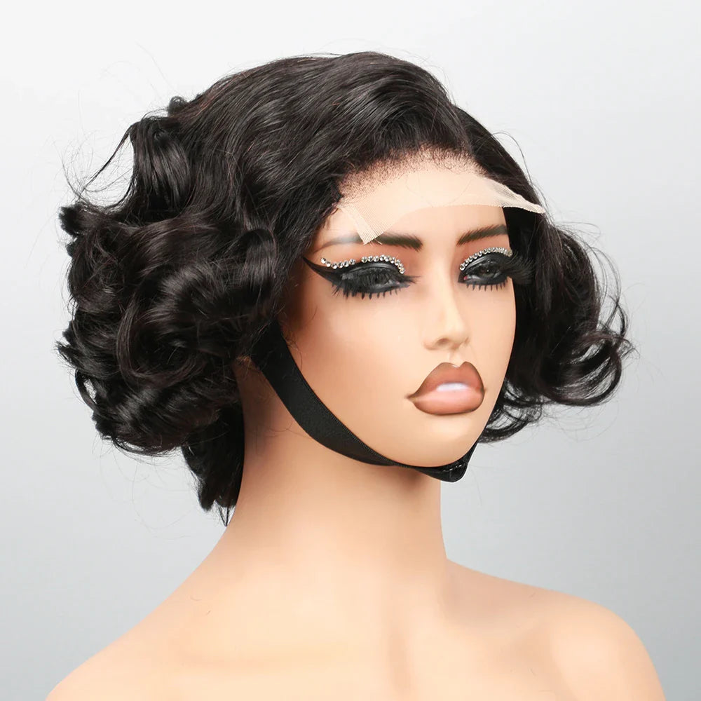 Layered Haircut Wavy Human Hair Bob Wig