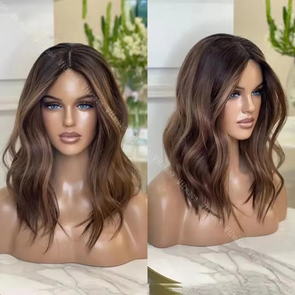 Highlight Brown Short BOB Glueless Silk Base Lace Wigs