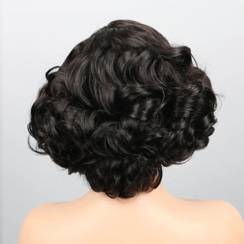 Layered Haircut Wavy Human Hair Bob Wig