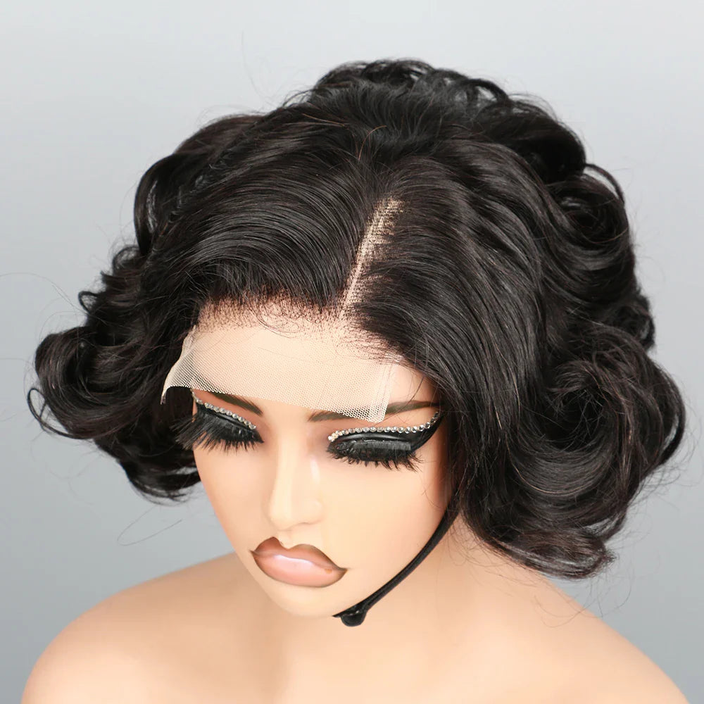 Layered Haircut Wavy Human Hair Bob Wig