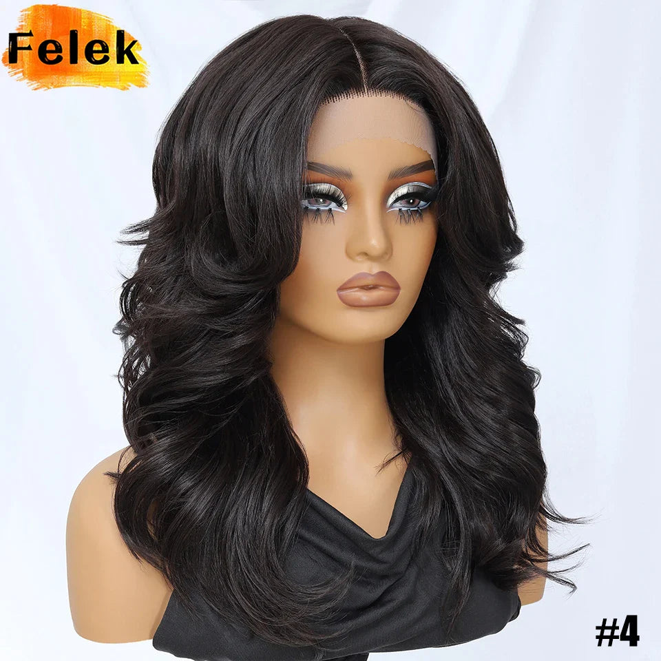 Layered Bangs Red Synthetic Part Lace Wig