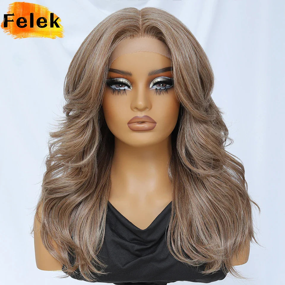 Layered Bangs Red Synthetic Part Lace Wig