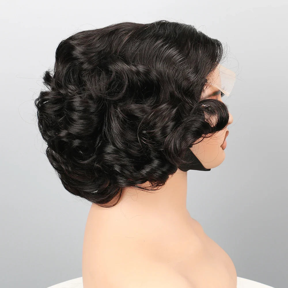 Layered Haircut Wavy Human Hair Bob Wig