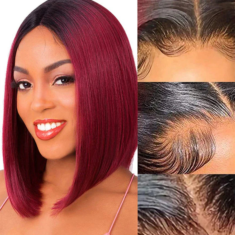 Burgundy Short Straight Bob Human Hair Wigs