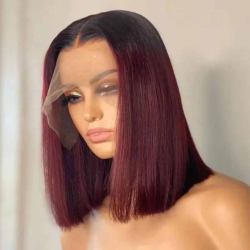 Burgundy Short Straight Bob Human Hair Wigs