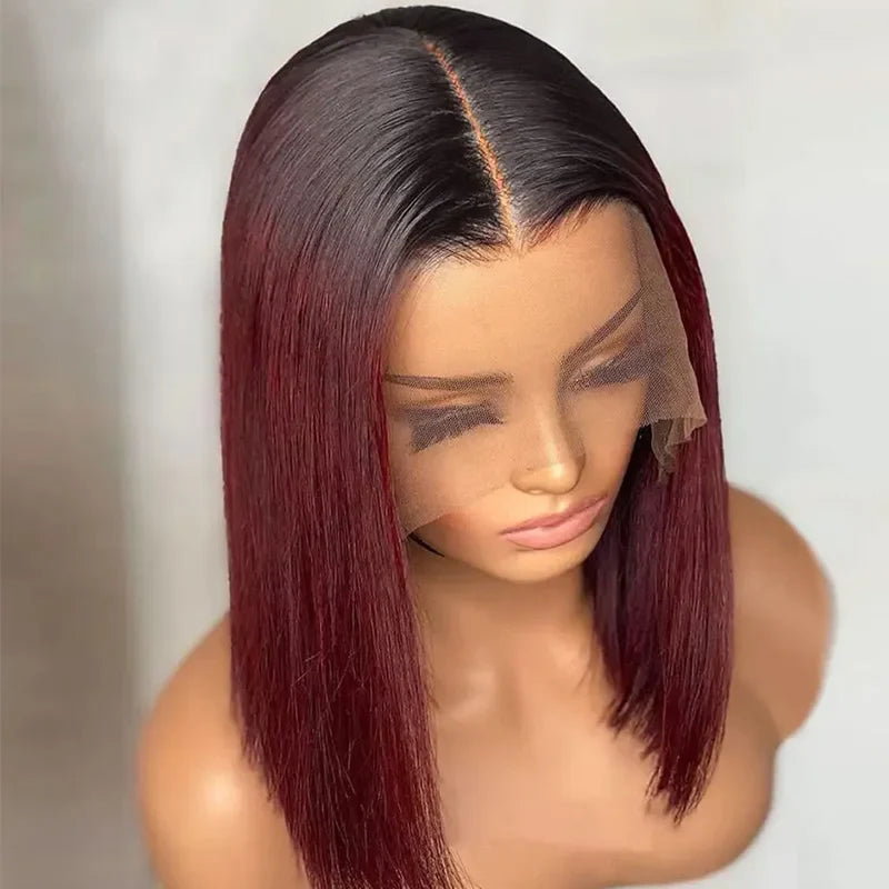 Burgundy Short Straight Bob Human Hair Wigs