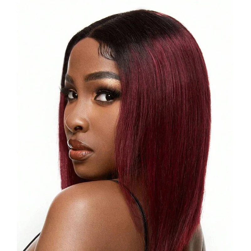 Burgundy Short Straight Bob Human Hair Wigs