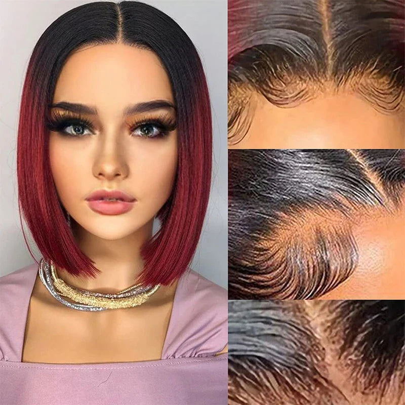 Burgundy Short Straight Bob Human Hair Wigs
